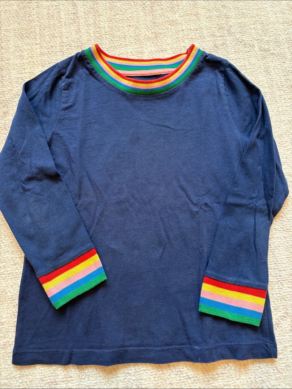 Mini Boden Navy Long Sleeve Top with Rainbow Trim